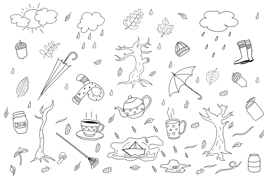 Autumn collection in doodle style.