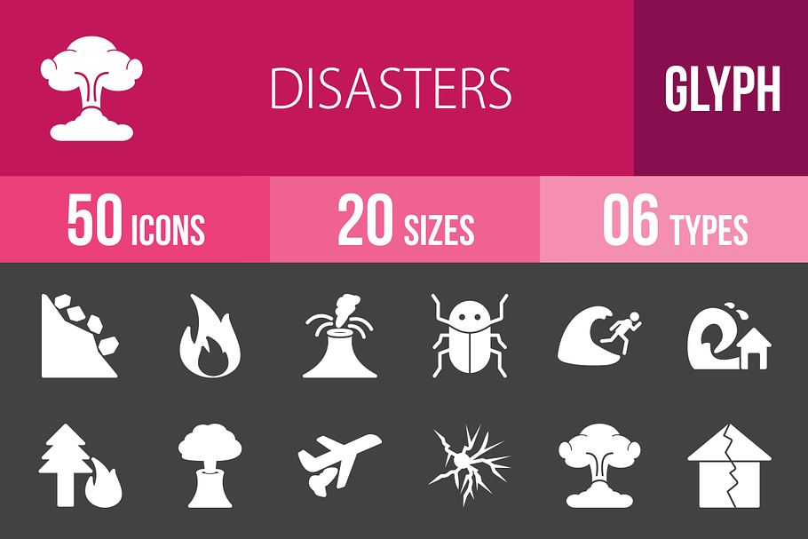 50 Disasters Glyph Inverted Icons in Graphics - product preview 8