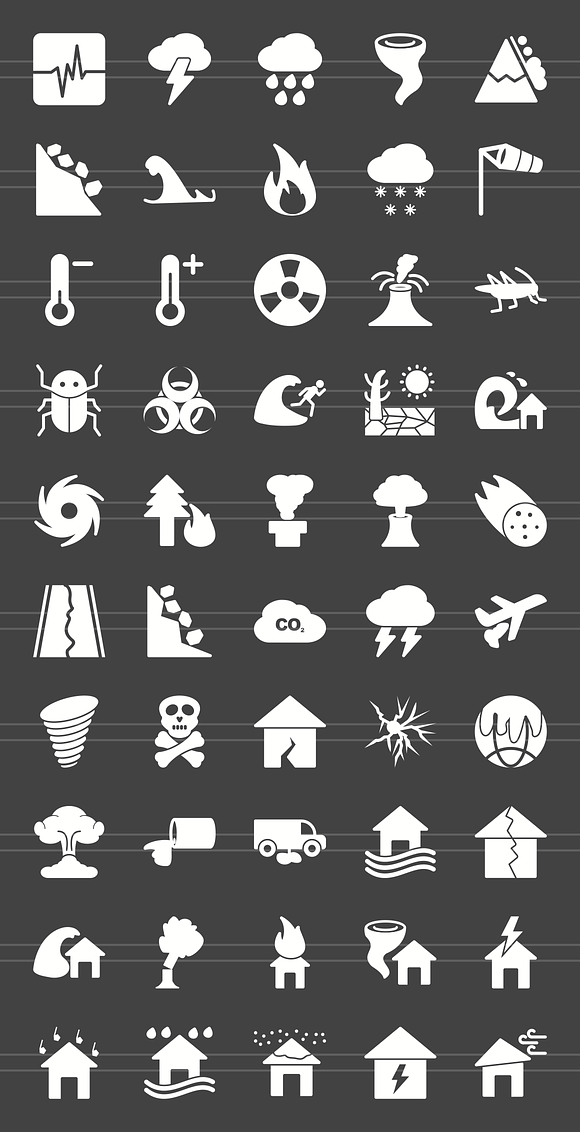 50 Disasters Glyph Inverted Icons in Graphics - product preview 1