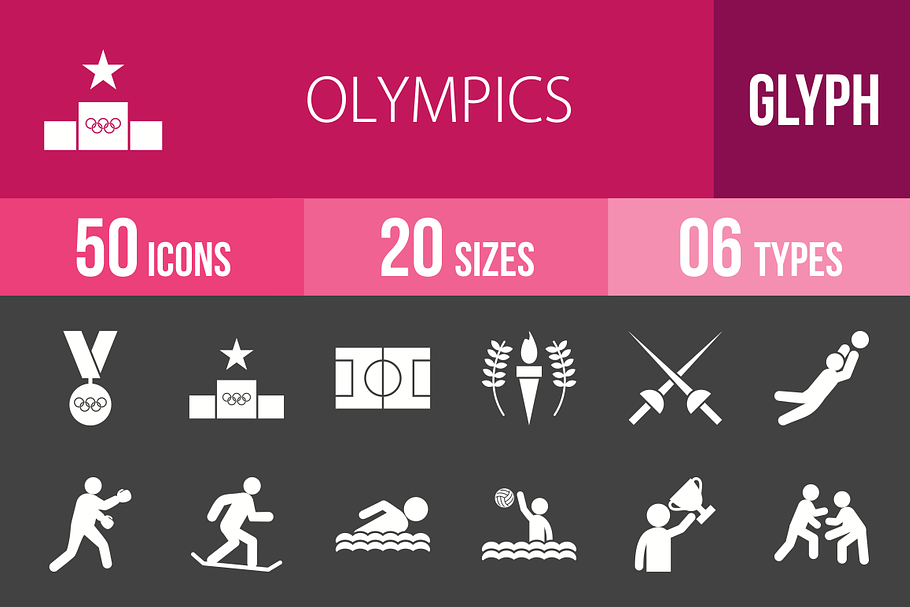 50 Olympics Glyph Inverted Icons