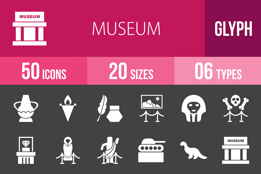 50 Museum Glyph Inverted Icons
