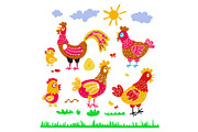 Set hen rooster chicken for children