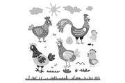 Set hen rooster chicken for children