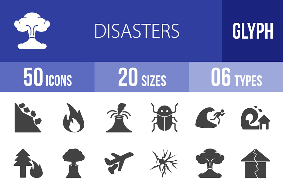50 Disasters Glyph Icons