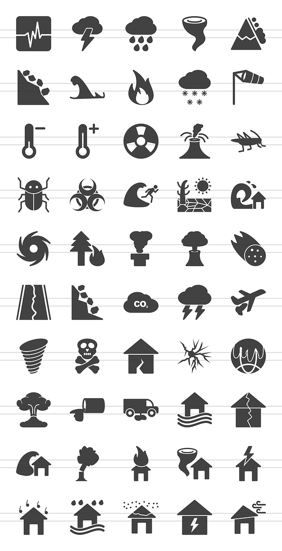 50 Disasters Glyph Icons in Graphics - product preview 1