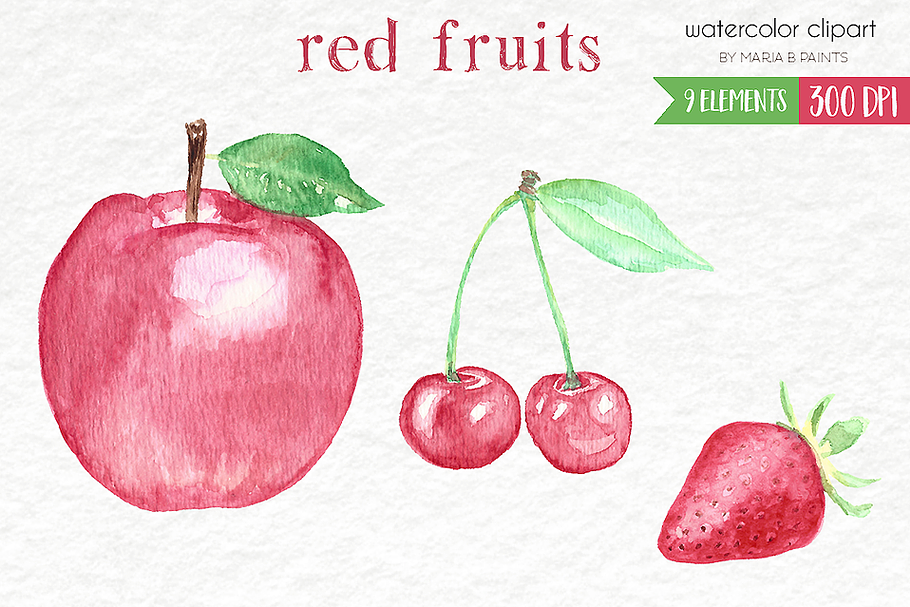 Watercolor Clip Art - Red Fruits