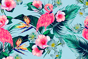 Tropical flowers,flamingos pattern