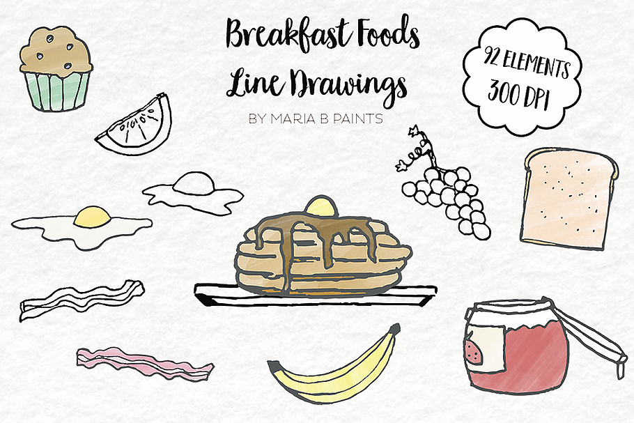 Clip Art, Line Drawings, Breakfast