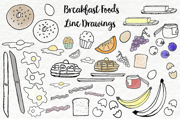 Clip Art, Line Drawings, Breakfast in Illustrations - product preview 1