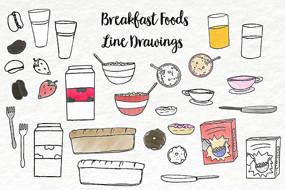 Clip Art, Line Drawings, Breakfast in Illustrations - product preview 2