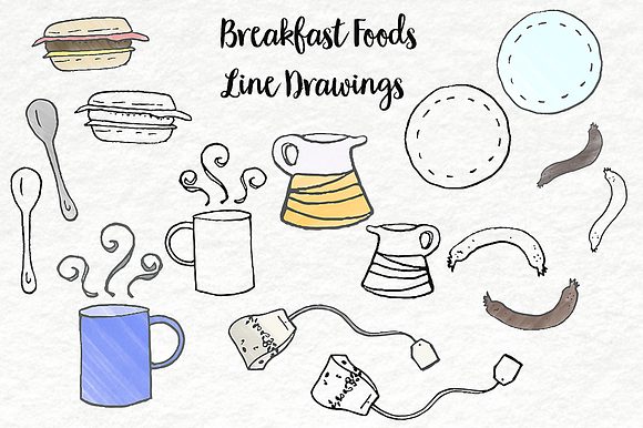 Clip Art, Line Drawings, Breakfast in Illustrations - product preview 3