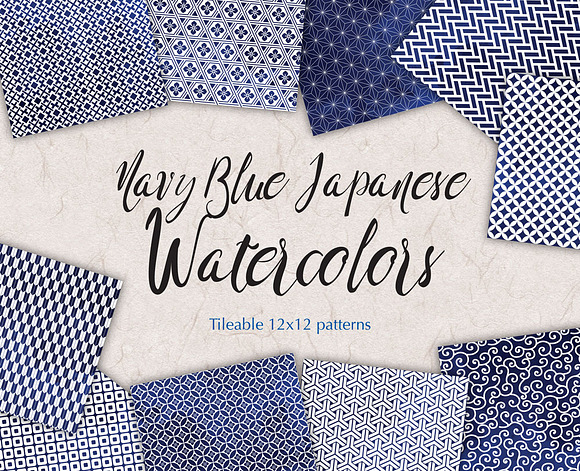 Navy Blue Patterns Watercolor Paper in Patterns - product preview 1