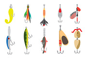 Fish lure with hook flat icons