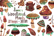 Watercolor Woodland Plants Clipart