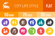 50 City Lifestyle Flat Round Icons