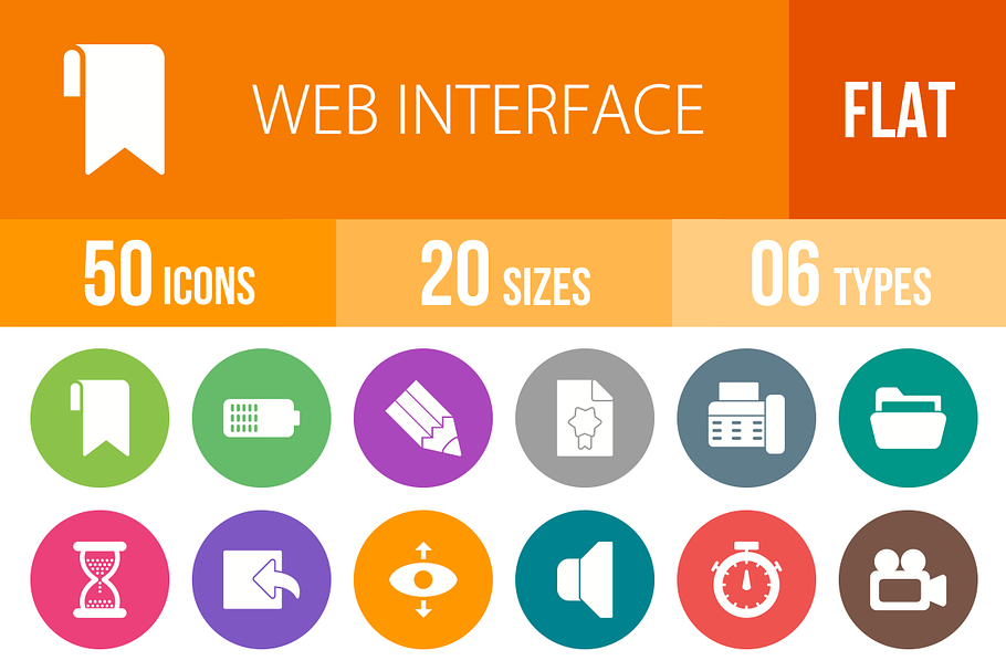 50 Web Interface Flat Round Icons in Icons - product preview 8
