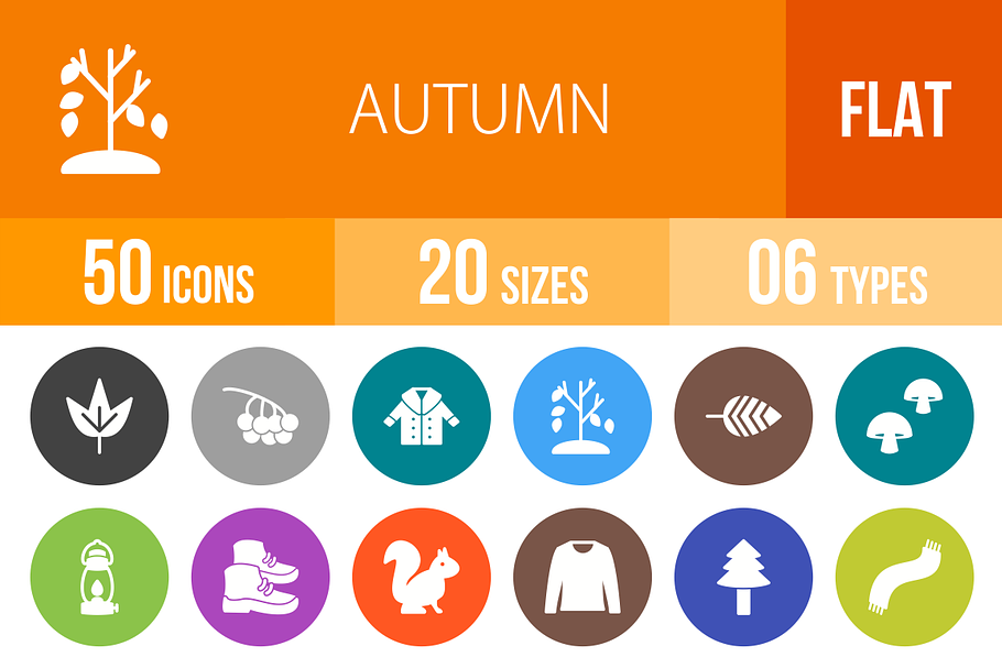50 Autumn Flat Round Icons in Graphics - product preview 8