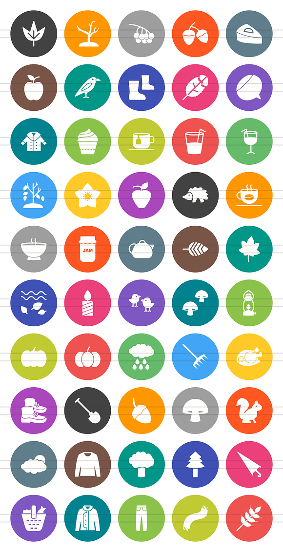 50 Autumn Flat Round Icons in Graphics - product preview 1