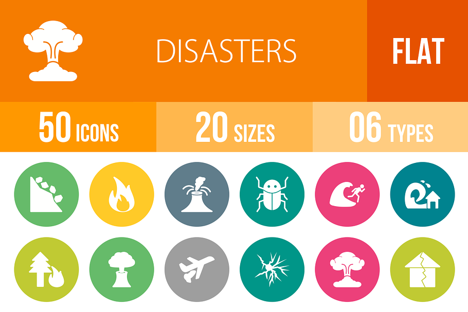 50 Disasters Flat Round Icons