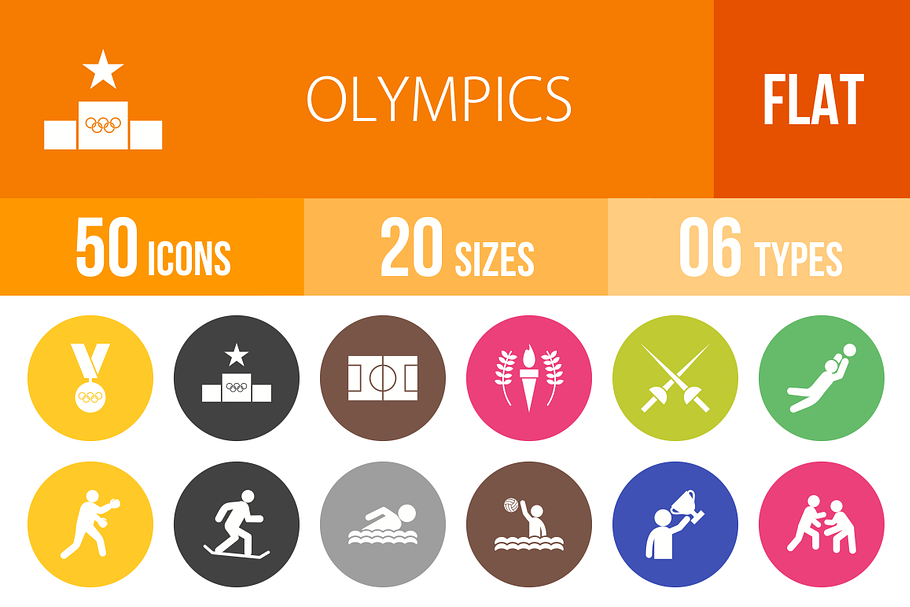 50 Olympics Flat Round Icons