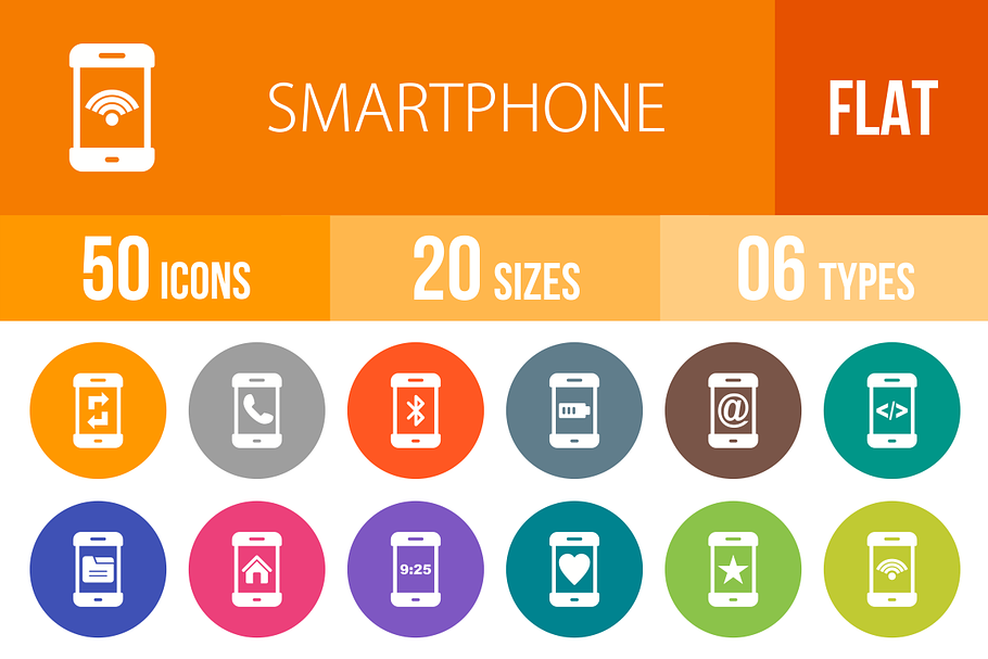 50 Smartphone Flat Round Icons