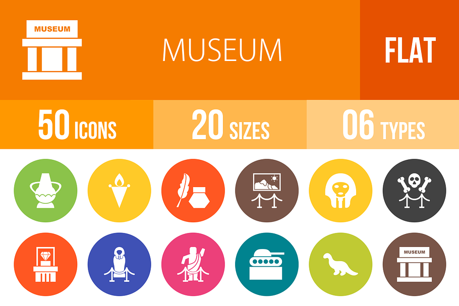 50 Museum Flat Round Icons