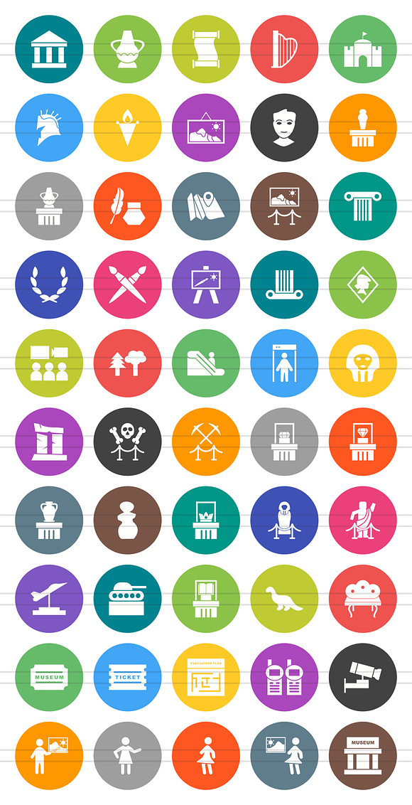 50 Museum Flat Round Icons in Graphics - product preview 1