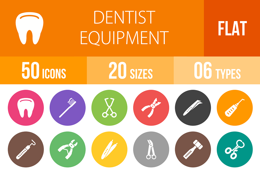 50 Dentist Flat Round Icons
