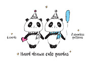 Hand drawn cute pandas