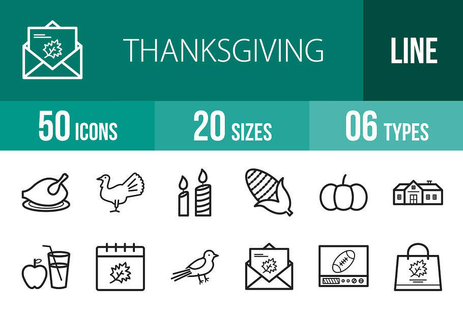 50 Thanksgiving Line Icons in Thanksgiving Icons - product preview 8