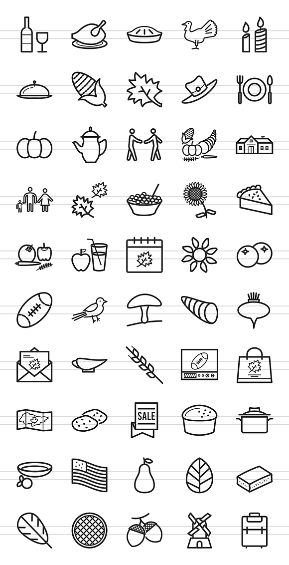 50 Thanksgiving Line Icons in Thanksgiving Icons - product preview 1
