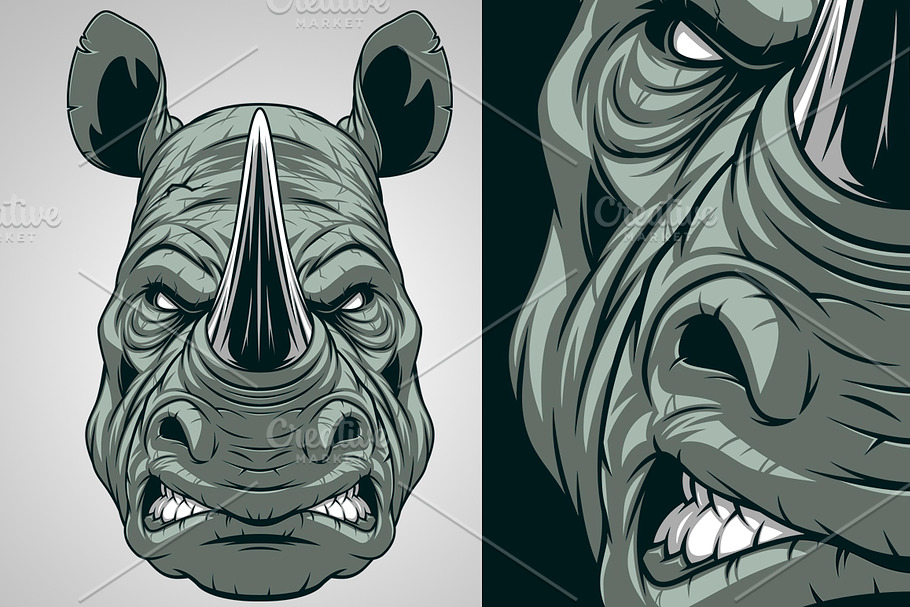 Ferocious rhinoceros head in Illustrations - product preview 8