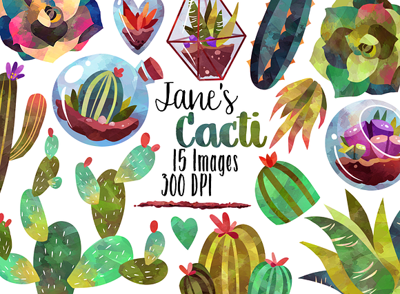 Watercolor Succulents Clipart in Illustrations - product preview 1
