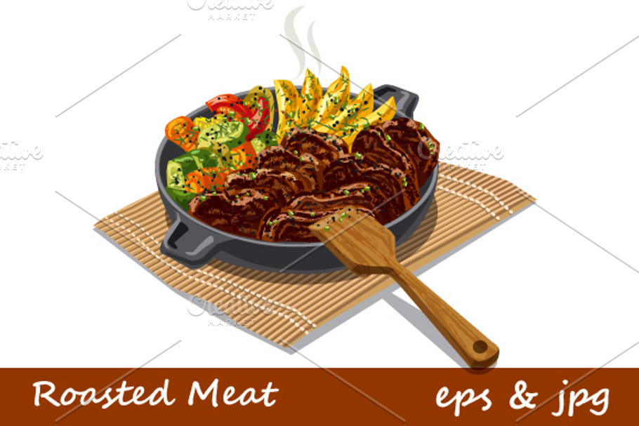 Roasted Meat with Vegetables in Illustrations - product preview 8