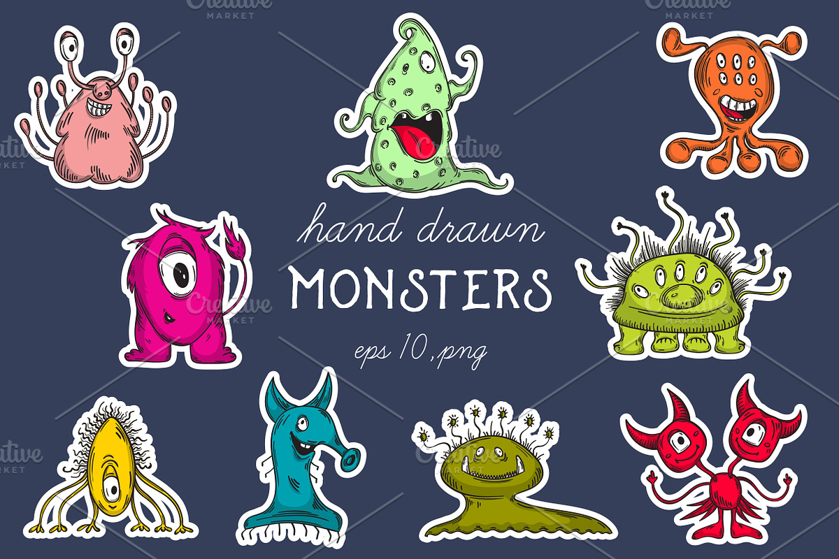 Cute monsters set in Illustrations - product preview 8