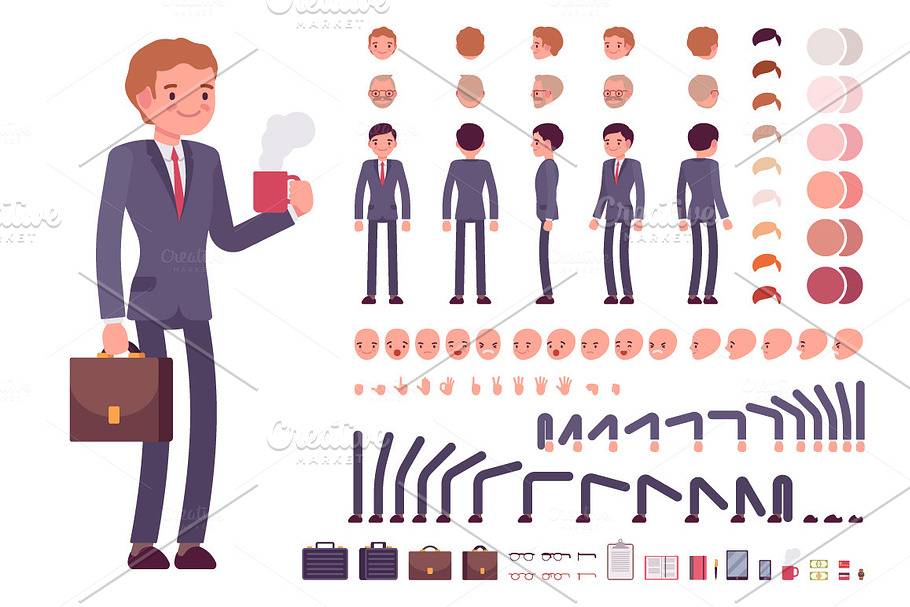 Businessman Character Creation Set in Illustrations - product preview 8