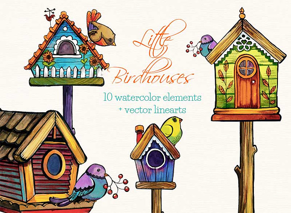 Little Birdhouses - clip arts in Illustrations - product preview 1