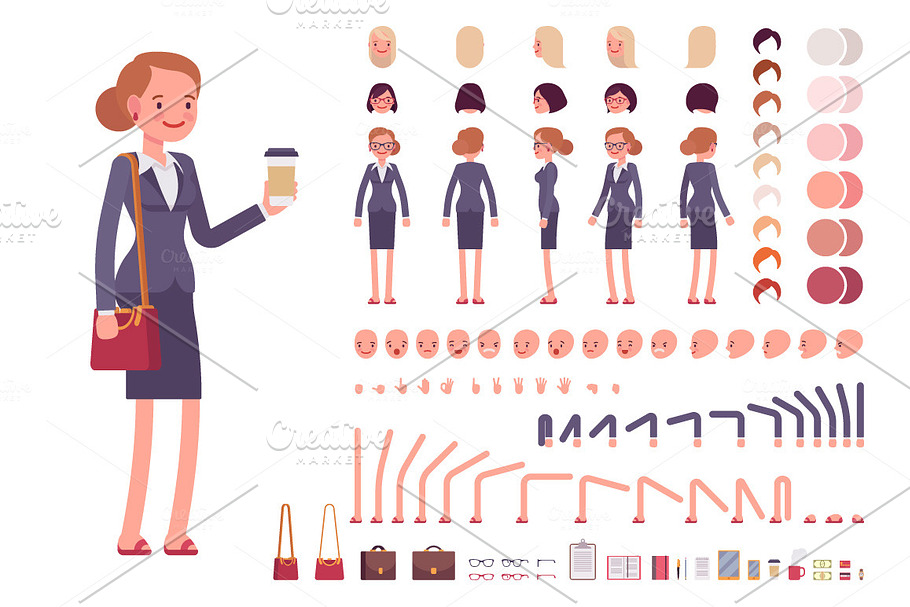 Businesswoman Character Creation Set in Illustrations - product preview 8