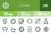 50 Casino Line Green & Black Icons