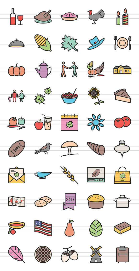50 Thanksgiving Line Filled Icons in Graphics - product preview 1