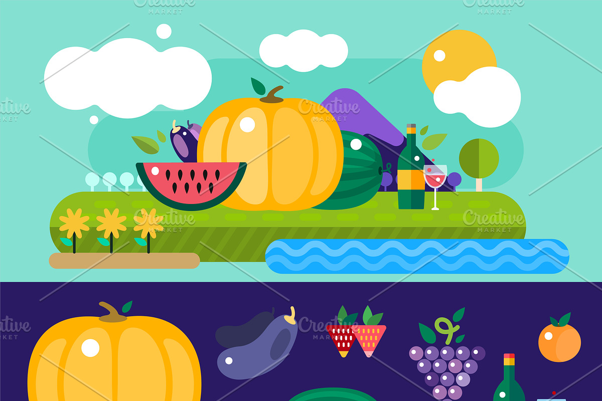 Harvest fruits and vegetables vector in Illustrations - product preview 8