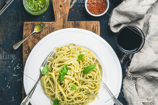 Spaghetti with pesto sauce | High-Quality Food Images ~ Creative Market