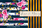Purple & Navy Floral Stripped Paper