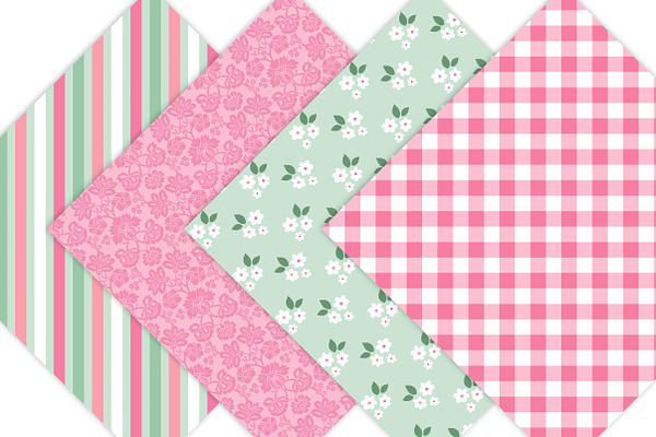 Pink Floral Digital Paper Pack