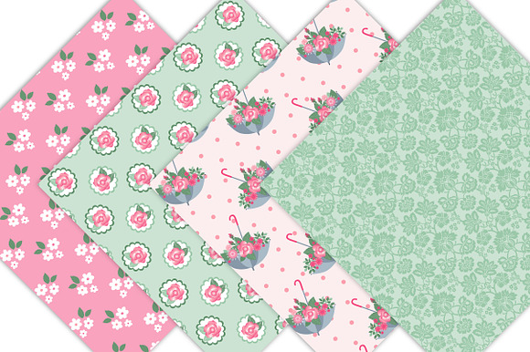 Pink Floral Digital Paper Pack in Patterns - product preview 2