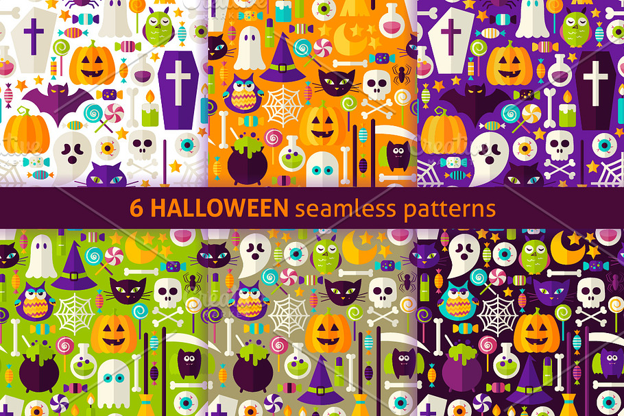 Halloween Flat Seamless Patterns in Patterns - product preview 8