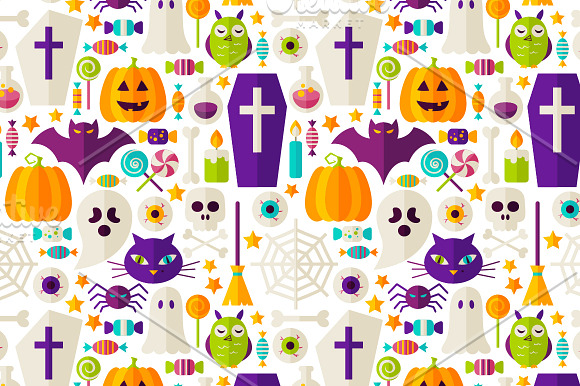 Halloween Flat Seamless Patterns in Patterns - product preview 1