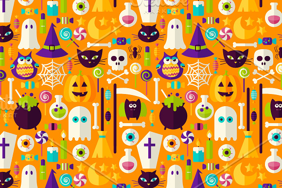 Halloween Flat Seamless Patterns in Patterns - product preview 2