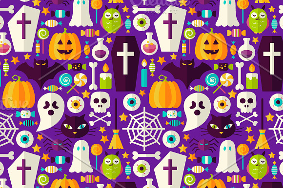 Halloween Flat Seamless Patterns in Patterns - product preview 3