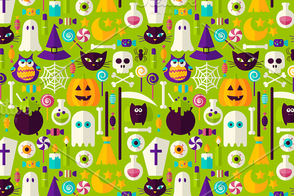 Halloween Flat Seamless Patterns in Patterns - product preview 4